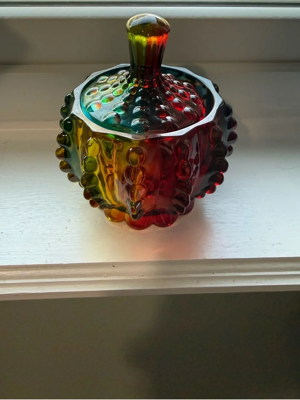 6 oz Rainbow Embossed Glass Jar with Lid Crystal Glass Candy Dishes Candy Jar